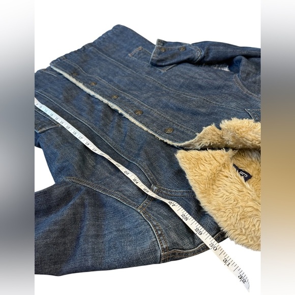 Gap women’s vintage faux fur long denim blue jean chore coat barn coat small - Picture 9 of 10